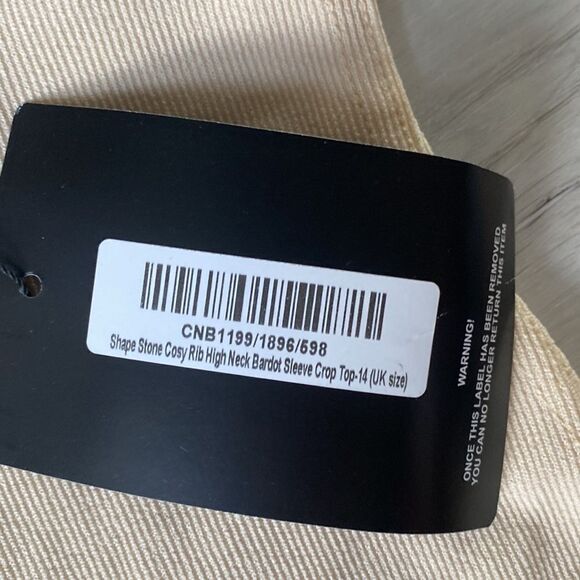 PrettyLittleThing Shape Stone Rib High Neck Bardot Sleeve Crop Top Tan 10 NWT - Picture 6 of 7